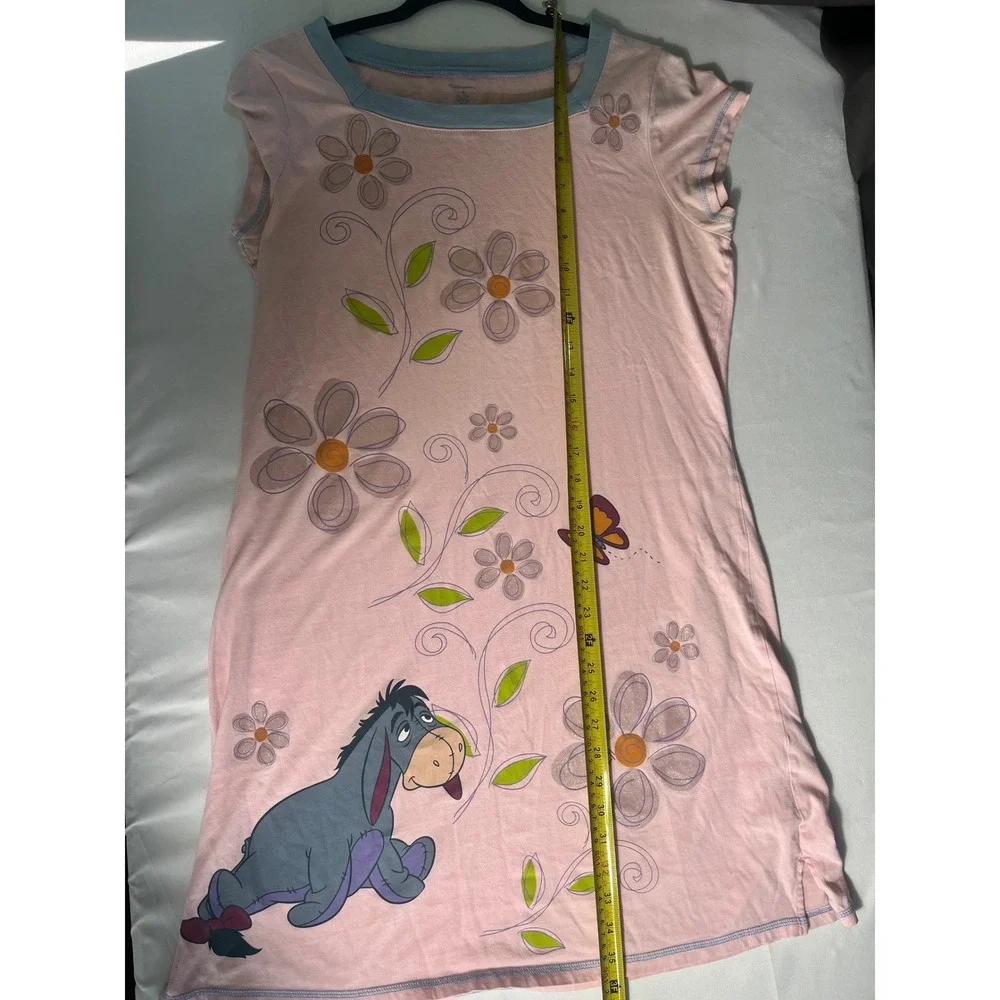 Disney Store Eeyore Nightgown Womens Medium Pink Blue Floral Cotton Sleep Shirt - Picture 6 of 6